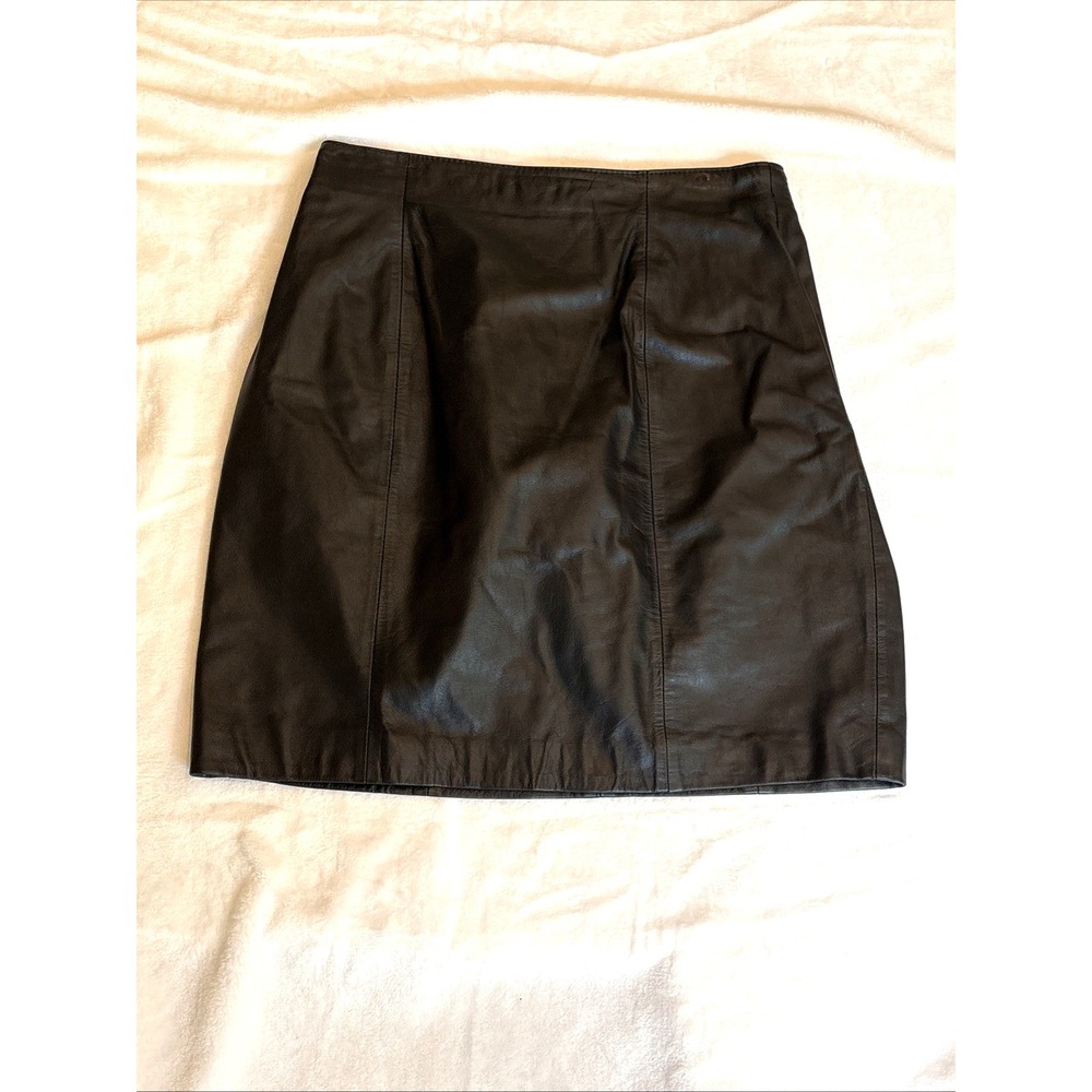 Vintage 80s Wilsons Black Leather A-Line Mini Skirt Womens Size 10 Office Biker